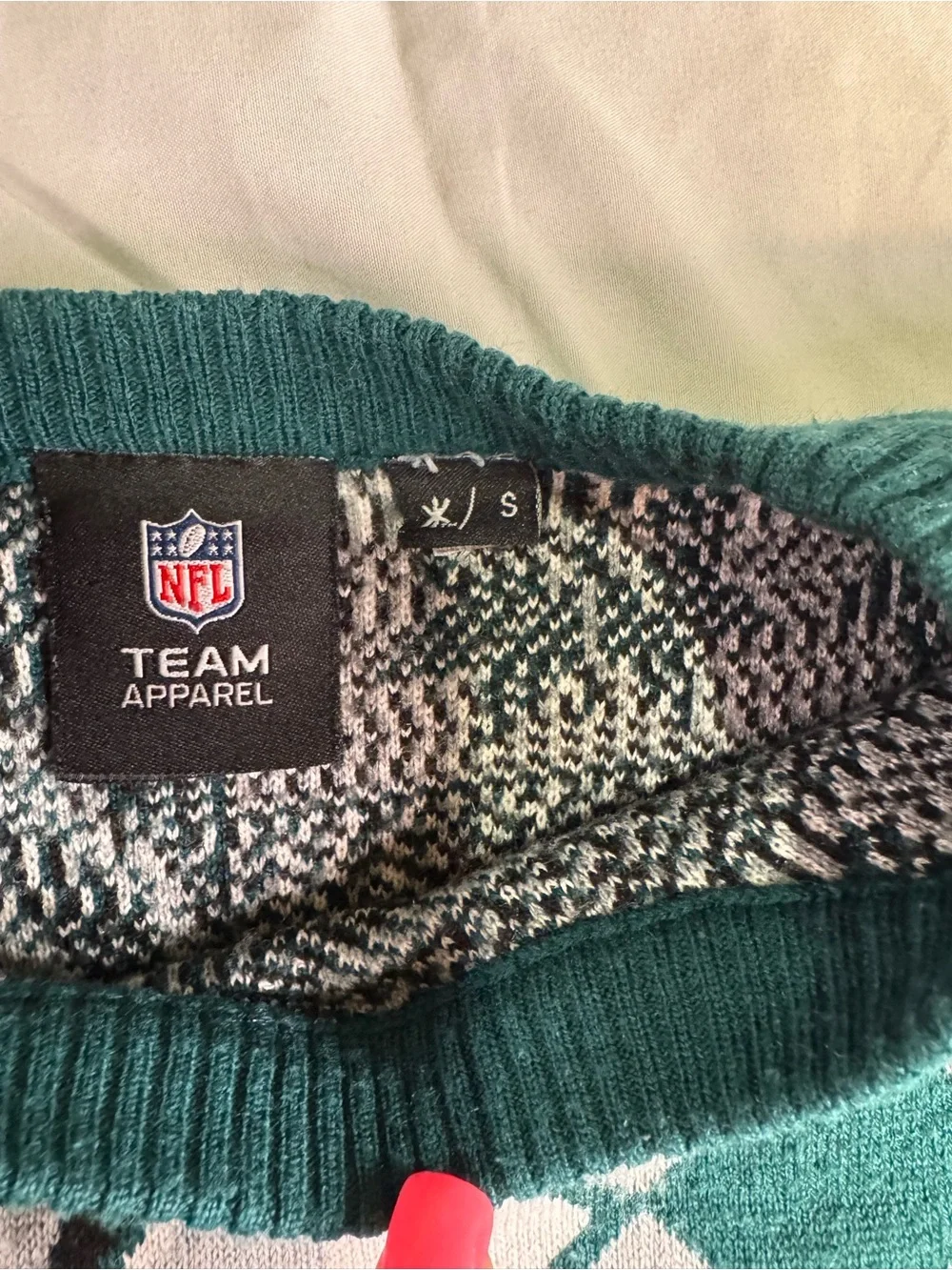 NFL Philadelphia Eagles Teal and Gray Patchwork Crewneck Sweater